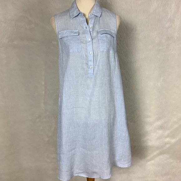 J. Mclaughlin Sleeveless Collared Button Front Linen Aberdeen Dress Blue S - Picture 1 of 6